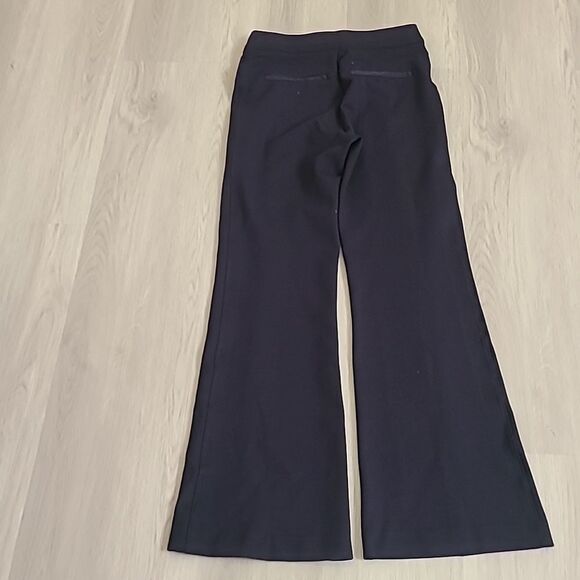 SPANX smooth PerfectFit Ponte Flare Pants Navy Blue Med High Rise Pull On Pleat - Picture 7 of 9
